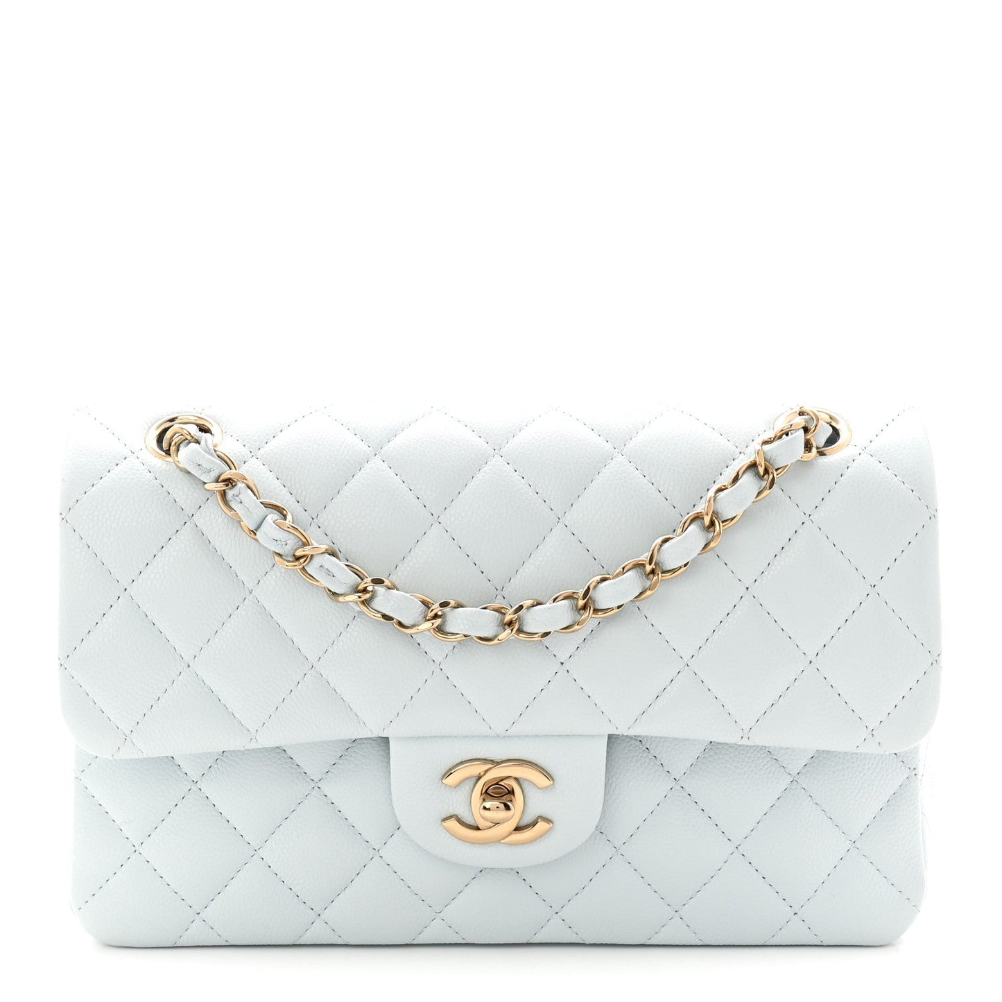 Chanel Double Flap Bag Small Light Blue Caviar