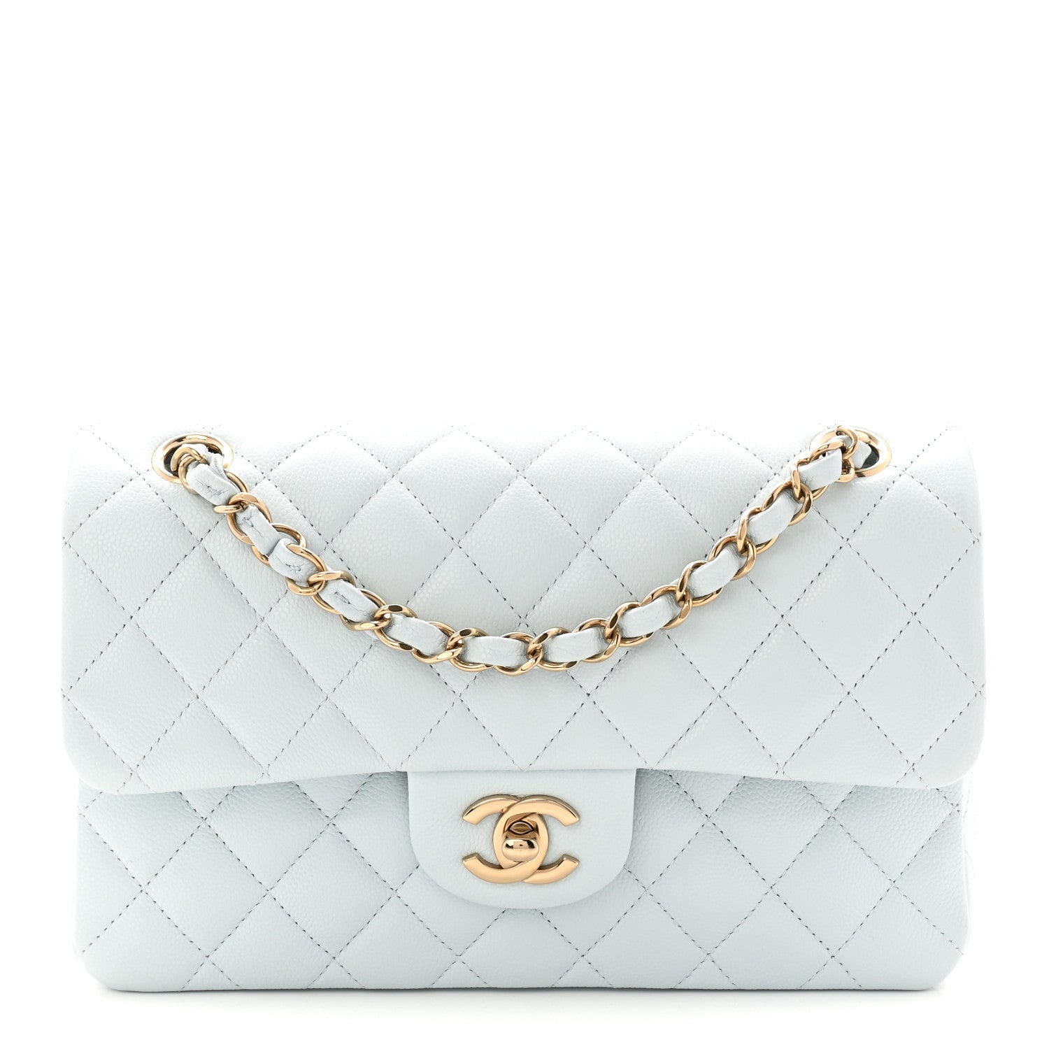 Chanel Double Flap Bag Small Light Blue Caviar