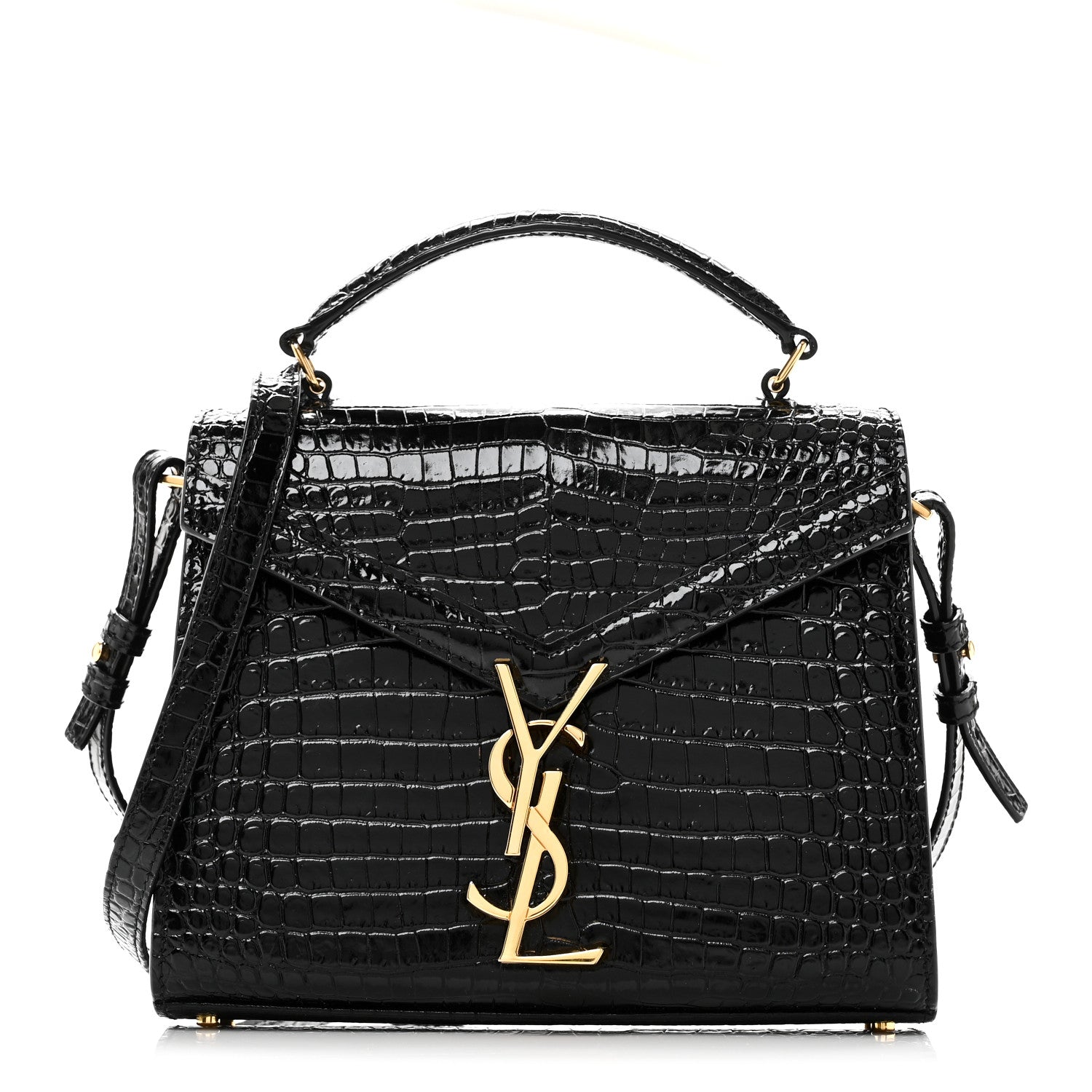 Saint Laurent Mini Cassandra Top Handle Black Croc Embossed Calfskin